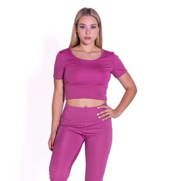 Criss Cross Back Rose Dust Crop Top - Picture 1 of 5